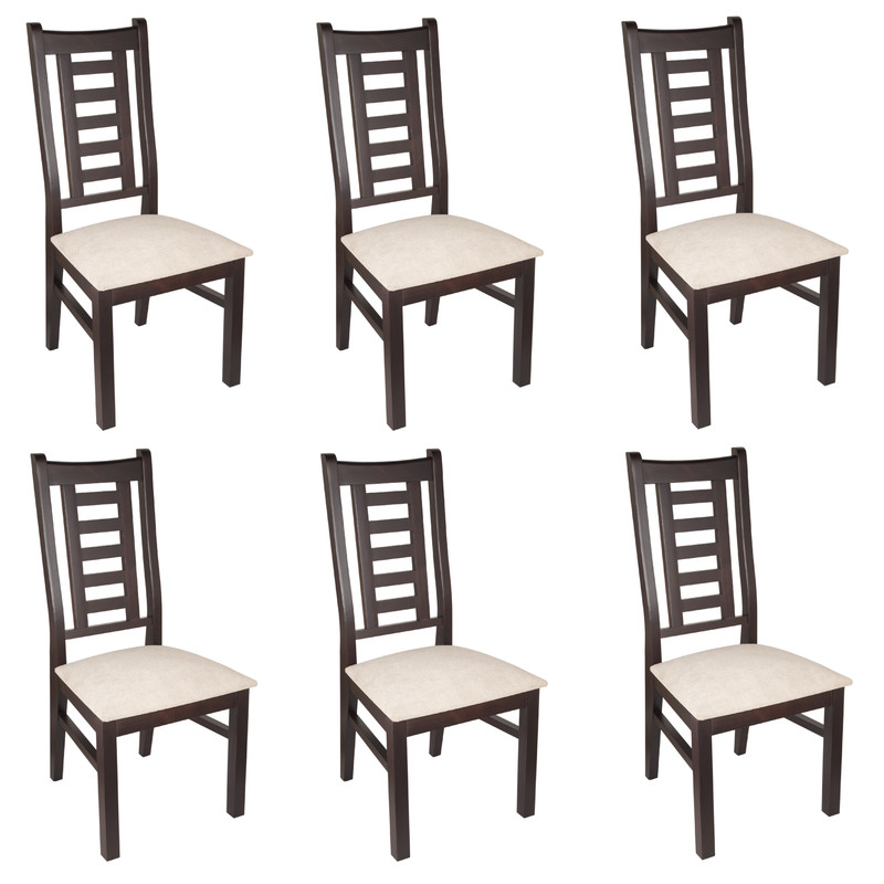 JUEGO DE COMEDOR PASCAL 92X170 CM 6 SILLAS MADERA COLOR CHOCOLATE TAPIZ BEIGE JASPEADO - 7