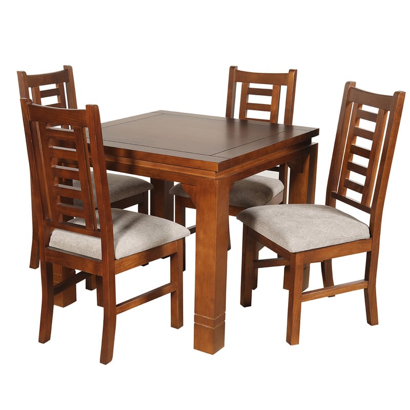 JUEGO DE COMEDOR PASCAL 92X92 CM 4 SILLAS MADERA COLOR MIEL TAPIZ EN COLOR CAFE JASPEADO - 3