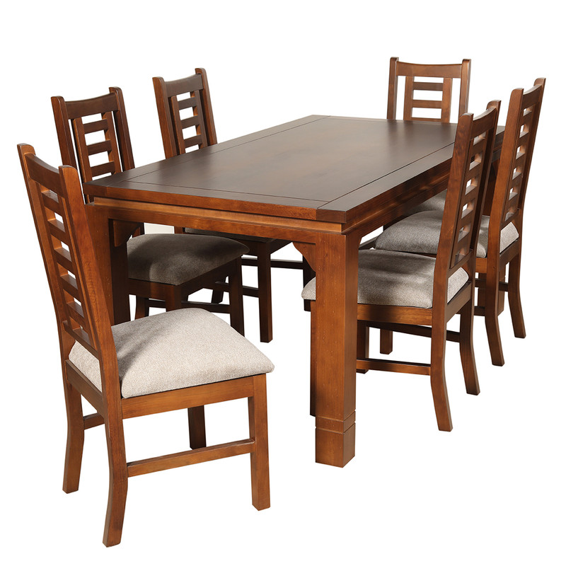 JUEGO DE COMEDOR PASCAL 92X170 CM 6 SILLAS MADERA COLOR MIEL TAPIZ EN COLOR CAFE JASPEADO - 1