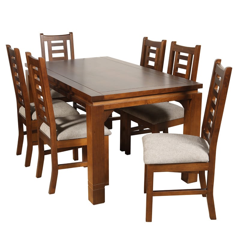 JUEGO DE COMEDOR PASCAL 92X170 CM 6 SILLAS MADERA COLOR MIEL TAPIZ EN COLOR CAFE JASPEADO - 3