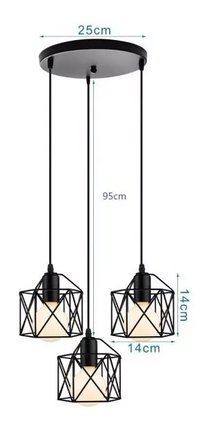 LAMPARA COLGANTE METAL NEGRA VINTAGE INDUSTRIAL 3 SOQUETES - 1