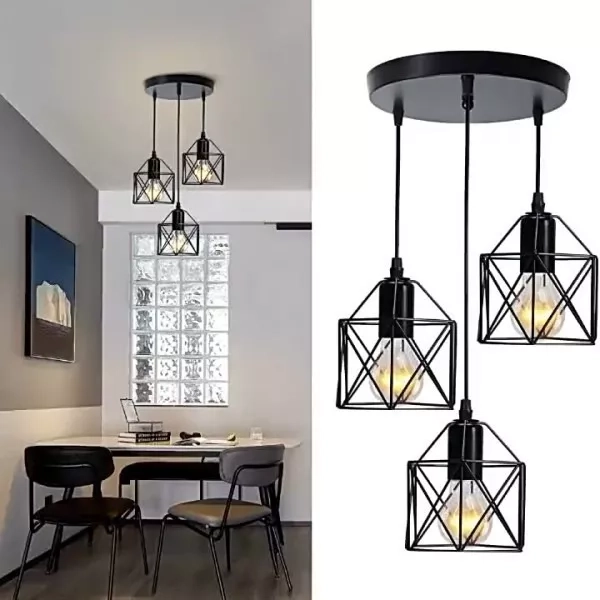LAMPARA COLGANTE METAL NEGRA VINTAGE INDUSTRIAL 3 SOQUETES - 4