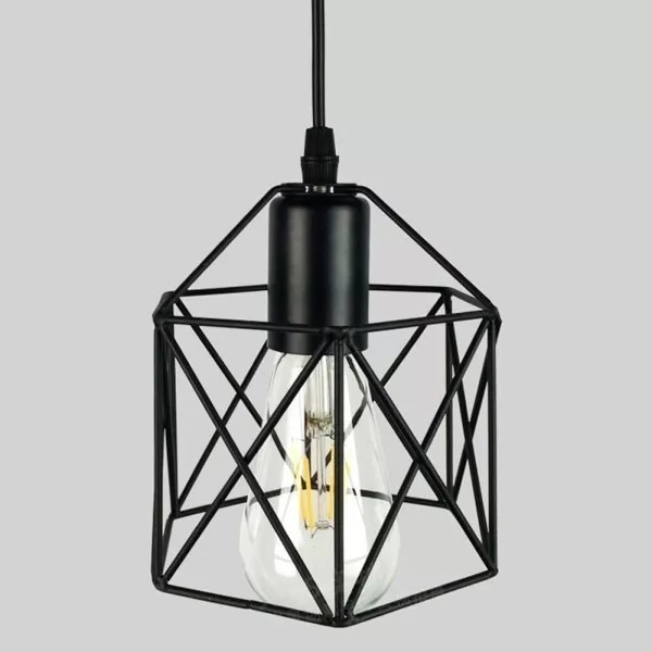 LAMPARA COLGANTE METAL NEGRA VINTAGE INDUSTRIAL 3 SOQUETES - 6