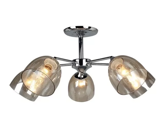 LAMPARA DE TECHO METAL CROMO 5 TULIPAS AMBAR BURBUJAS - 1