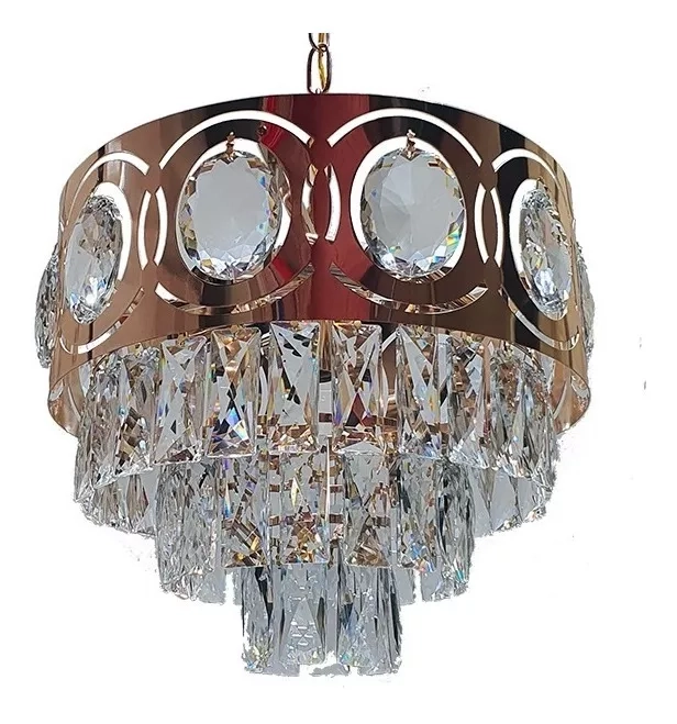 LÁMPARA COLGANTE METALICA CRISTAL K9ORO ROSADO - 1