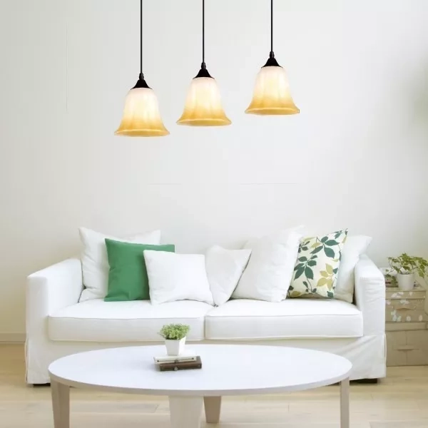 LAMPARA COLGANTE METAL VIDRIO BLANCO AMARILLO NEGRO 3 LUCES - 3