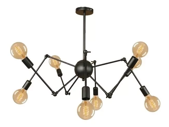 LÁMPARA TECHO METALICA 8 LUCES NEGRA BRAZOS ARTICULABLES - 1