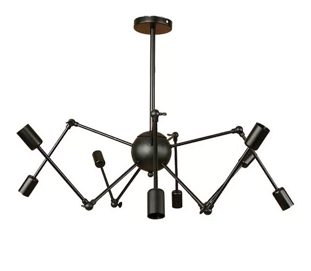 LÁMPARA TECHO METALICA 8 LUCES NEGRA BRAZOS ARTICULABLES - 4