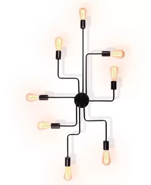 LÁMPARA TECHO METALICA 8 LUCES NEGRA VINTAGE INDUSTRIAL - 3