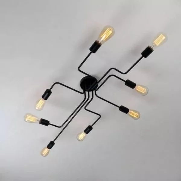 LÁMPARA TECHO METALICA 8 LUCES NEGRA VINTAGE INDUSTRIAL - 4