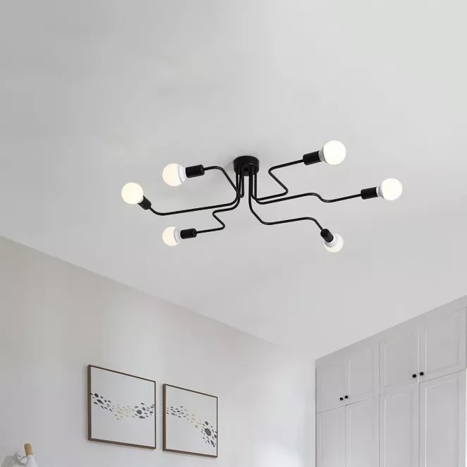 LÁMPARA TECHO INDUSTRIAL METÁLICA NEGRA 6 LUCES - 3