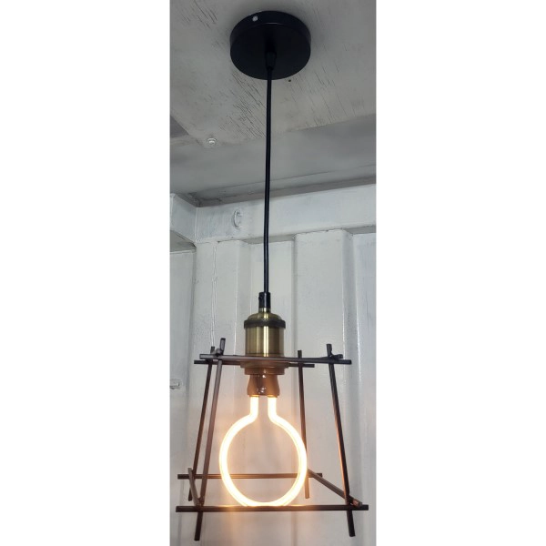 LAMPARA COLGANTE VINTAGE INDUSTRIAL METALICA NEGRA AMPOLLETA TIPO NEON GRATIS - 1