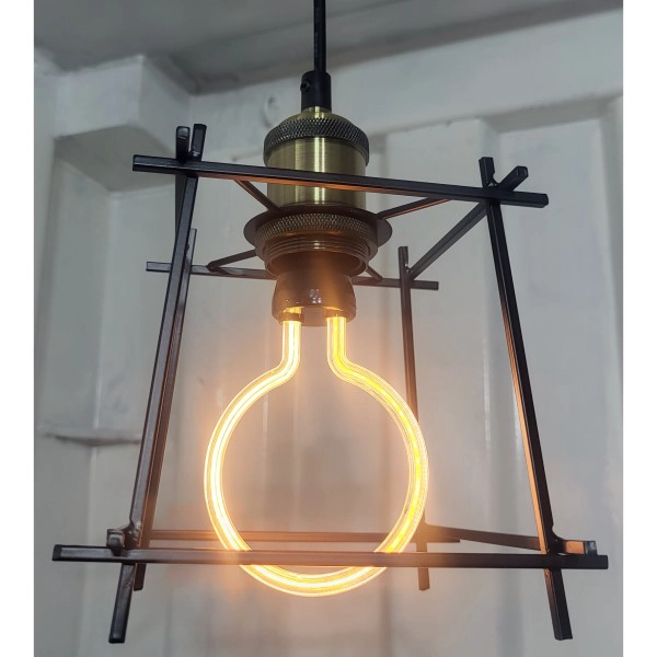 LAMPARA COLGANTE VINTAGE INDUSTRIAL METALICA NEGRA AMPOLLETA TIPO NEON GRATIS - 3