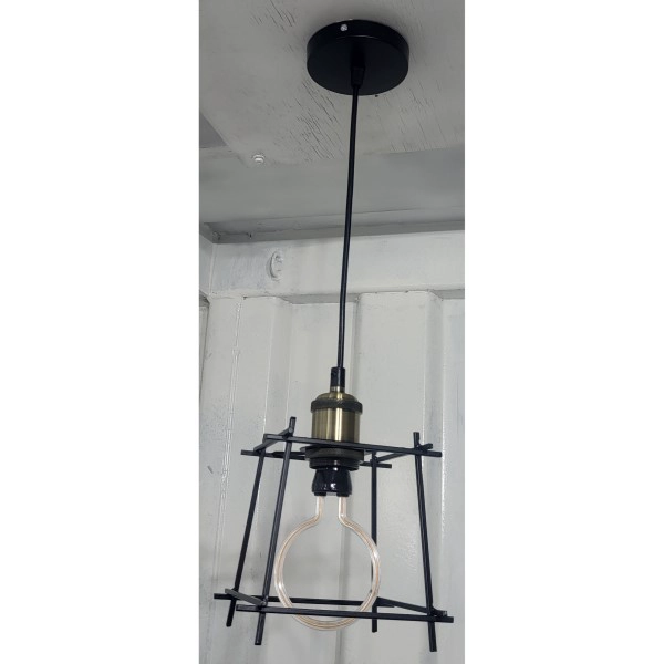 LAMPARA COLGANTE VINTAGE INDUSTRIAL METALICA NEGRA AMPOLLETA TIPO NEON GRATIS - 4
