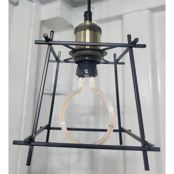LAMPARA COLGANTE VINTAGE INDUSTRIAL METALICA NEGRA AMPOLLETA TIPO NEON GRATIS - 5