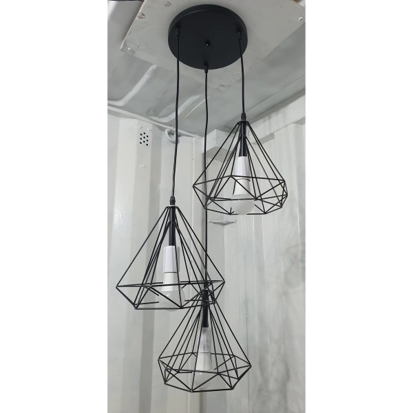 LAMPARA COLGANTE METALICA 3 TULIPAS AMPOLLETAS DE REGALO - 3