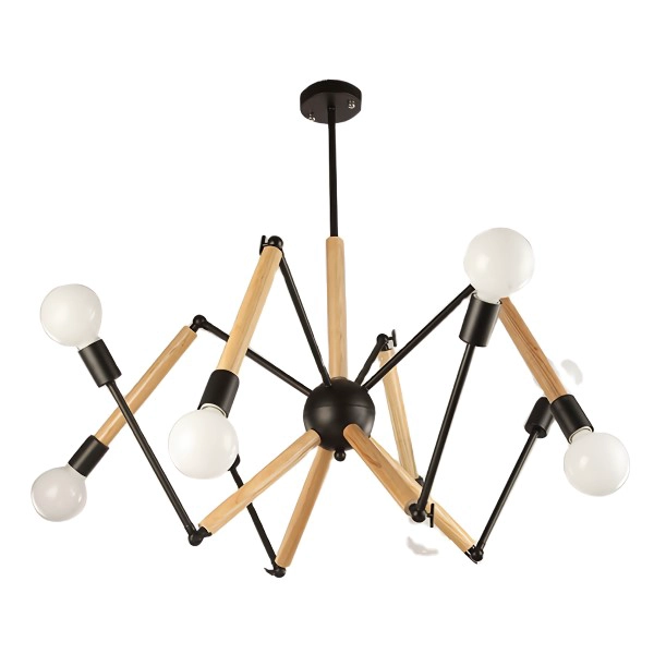 LAMPARA DE TECHO METAL MADERA 6 SOQUETES ARTICULABLE - 1