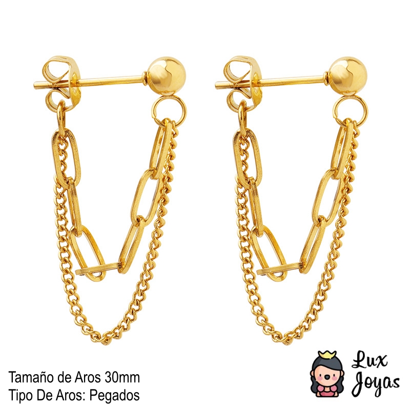 AROS LUX JOYAS BAÑO ORO AMARILLO 18K PELOTITA DOBLE CADENAS - 5