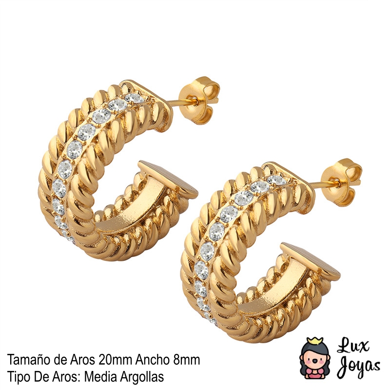 AROS LUX JOYAS BAÑO ORO AMARILLO 18K MEDIA ARGOLLAS CIRCONES - 5