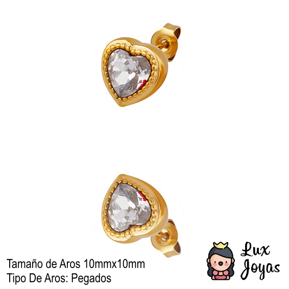 AROS LUX JOYAS BAÑO ORO AMARILLO 18K PEGADOS CORAZÓN CIRCÓN - 5