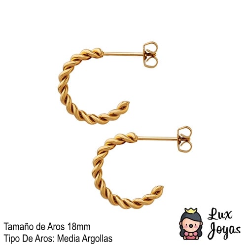 AROS LUX JOYAS BAÑO ORO AMARILLO 18K MEDIA ARGOLLAS ENTORCHADOS S - 4