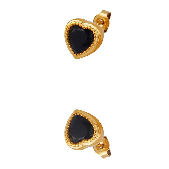 AROS LUX JOYAS BAÑO ORO AMARILLO 18K PEGADOS CORAZÓN CIRCÓN ONIX - 1