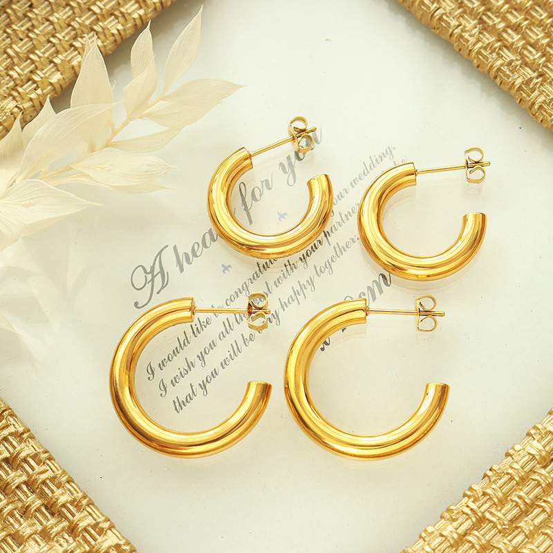 AROS BAÑO ORO AMARILLO 18K MEDIA ARGOLLAS TUBO L - 2