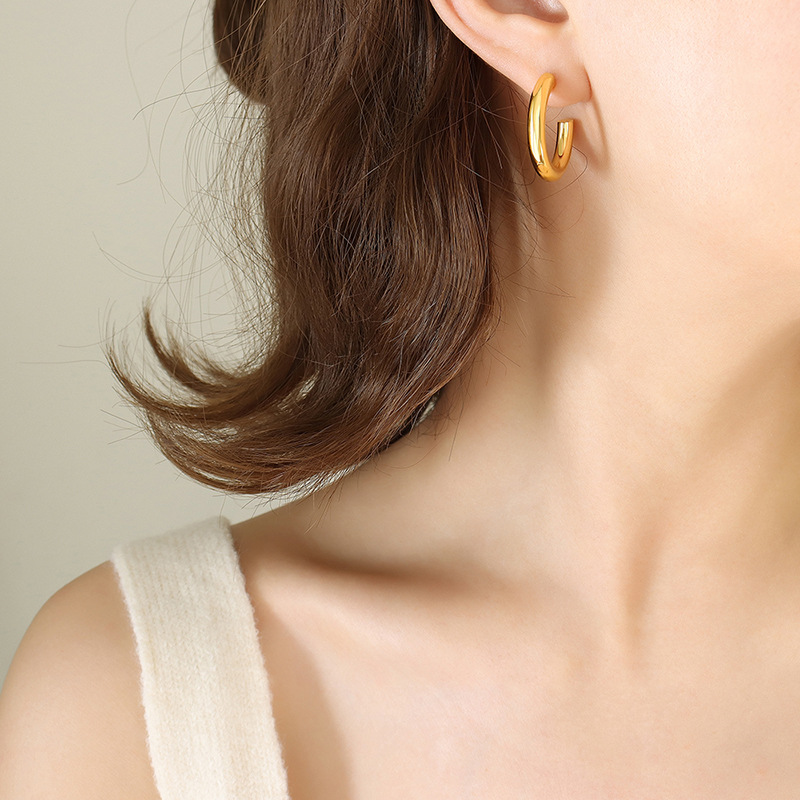 AROS BAÑO ORO AMARILLO 18K MEDIA ARGOLLAS TUBO L - 3