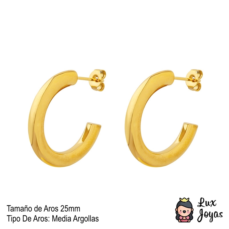 AROS BAÑO ORO AMARILLO 18K MEDIA ARGOLLAS TUBO L - 4