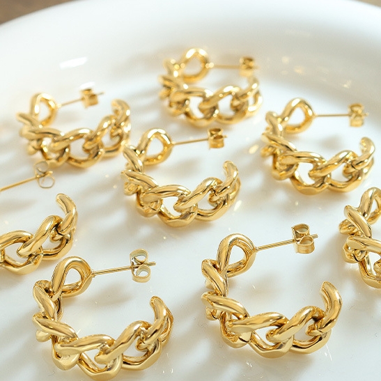 AROS LUX JOYAS BAÑO ORO AMARILLO 18K MEDIA ARGOLLAS CADENA - 3
