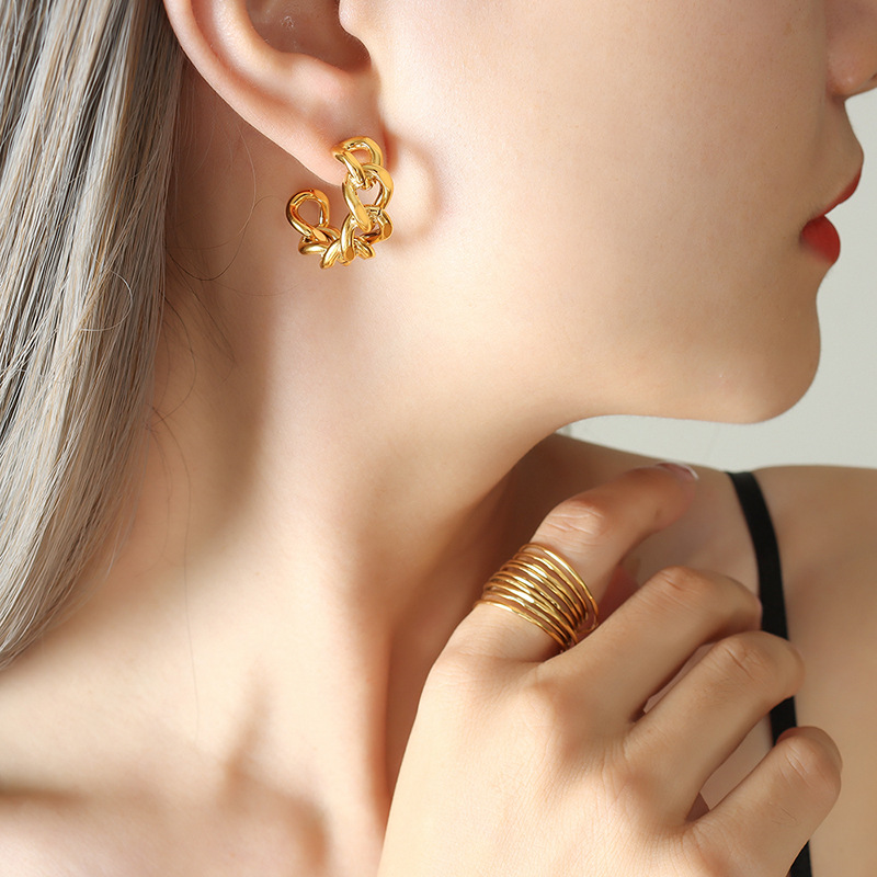 AROS LUX JOYAS BAÑO ORO AMARILLO 18K MEDIA ARGOLLAS CADENA - 4