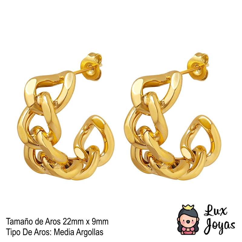 AROS LUX JOYAS BAÑO ORO AMARILLO 18K MEDIA ARGOLLAS CADENA - 5