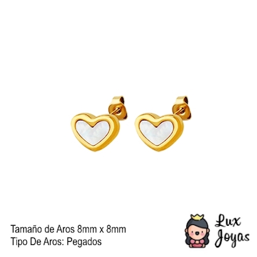 AROS LUX JOYAS BAÑO ORO AMARILLO 18K PEGADOS CORAZÓN NÁCAR - 4
