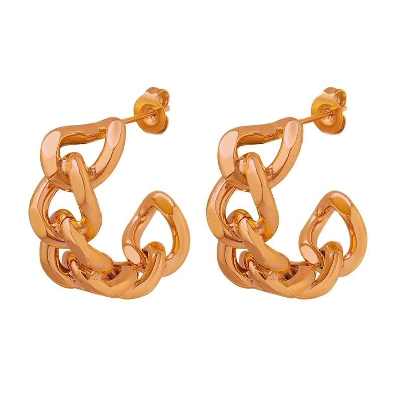 AROS LUX JOYAS BAÑO ORO ROSADO 18K MEDIA ARGOLLAS CADENA - 1