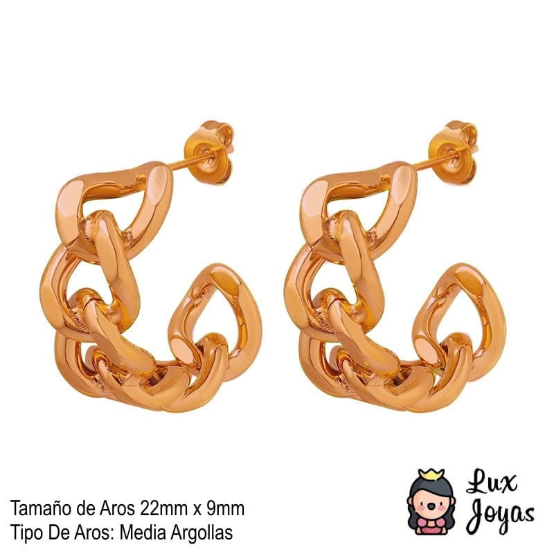 AROS LUX JOYAS BAÑO ORO ROSADO 18K MEDIA ARGOLLAS CADENA - 3