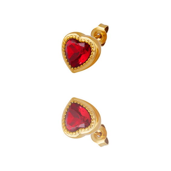 AROS LUX JOYAS BAÑO ORO AMARILLO 18K PEGADOS CORAZÓN CIRCÓN RUBI - 1