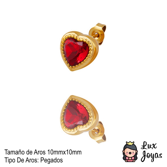 AROS LUX JOYAS BAÑO ORO AMARILLO 18K PEGADOS CORAZÓN CIRCÓN RUBI - 5