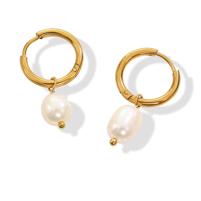 AROS BAÑO ORO AMARILLO 18K ARGOLLAS PERLA AGUA DULCE - 1
