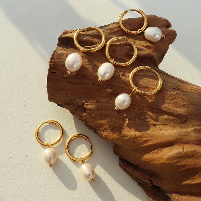 AROS BAÑO ORO AMARILLO 18K ARGOLLAS PERLA AGUA DULCE - 2