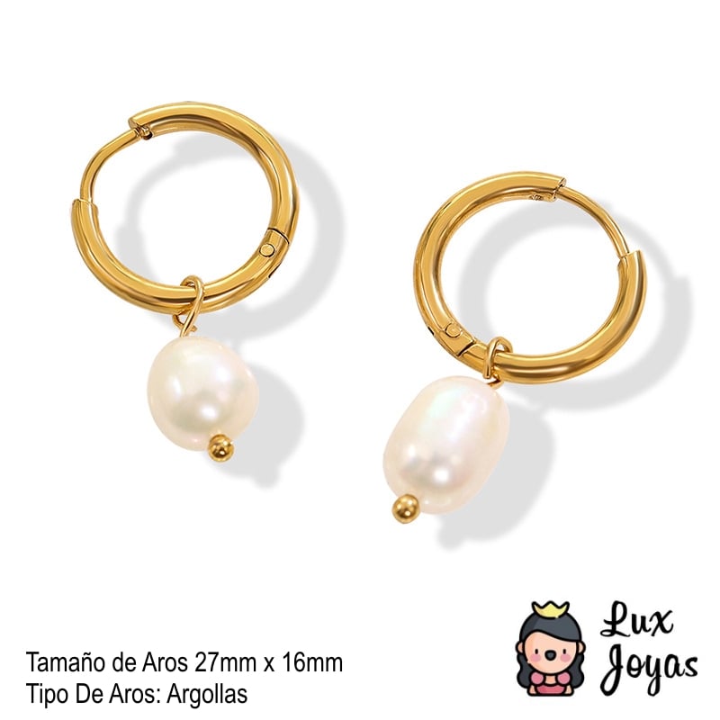 AROS BAÑO ORO AMARILLO 18K ARGOLLAS PERLA AGUA DULCE - 4