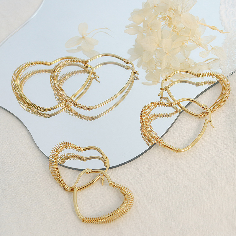 AROS LUX JOYAS BAÑO ORO AMARILLO 18K ARGOLLAS CORAZÓN RESORTE M - 2