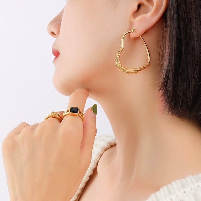 AROS LUX JOYAS BAÑO ORO AMARILLO 18K ARGOLLAS CORAZÓN RESORTE M - 3