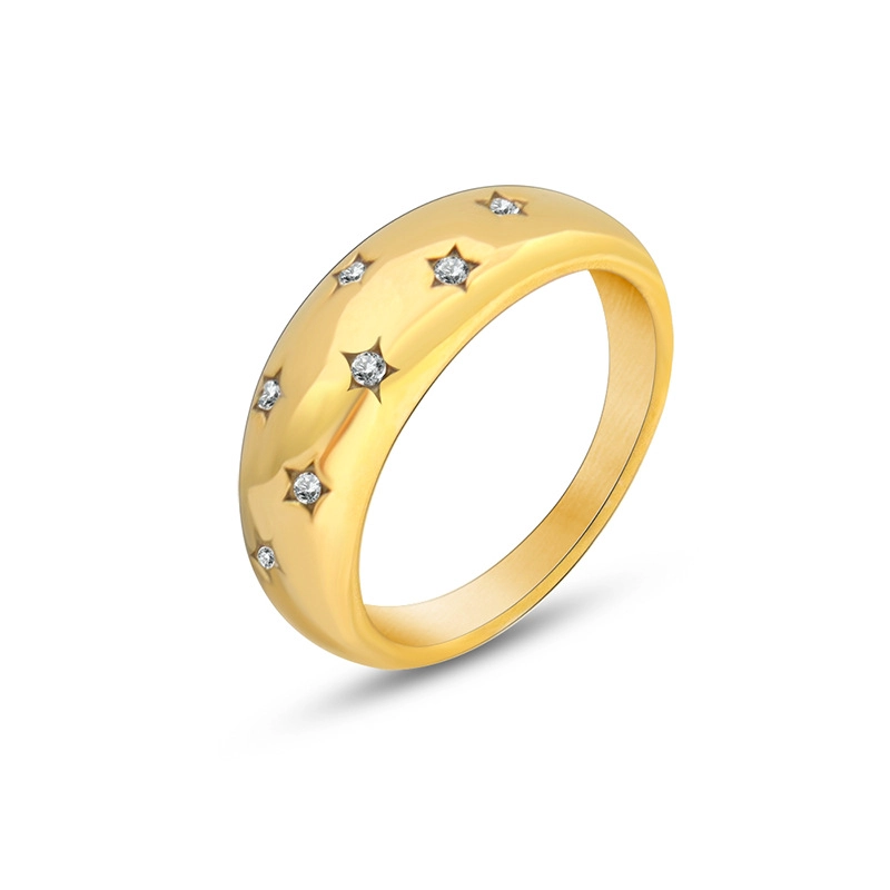 ANILLO LUX JOYAS BAÑO ORO AMARILLO 18K CINTILLO ESTRELLAS CIRCÓN TALLA 18 - 1