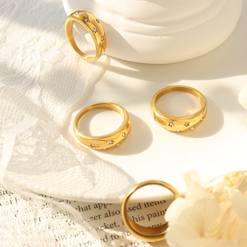 ANILLO LUX JOYAS BAÑO ORO AMARILLO 18K CINTILLO ESTRELLAS CIRCÓN TALLA 18 - 3