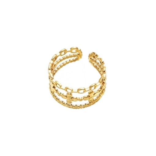 ANILLO BAÑO ORO AMARILLO 18K TRE BOL CADENA AJUSTABLE - 1