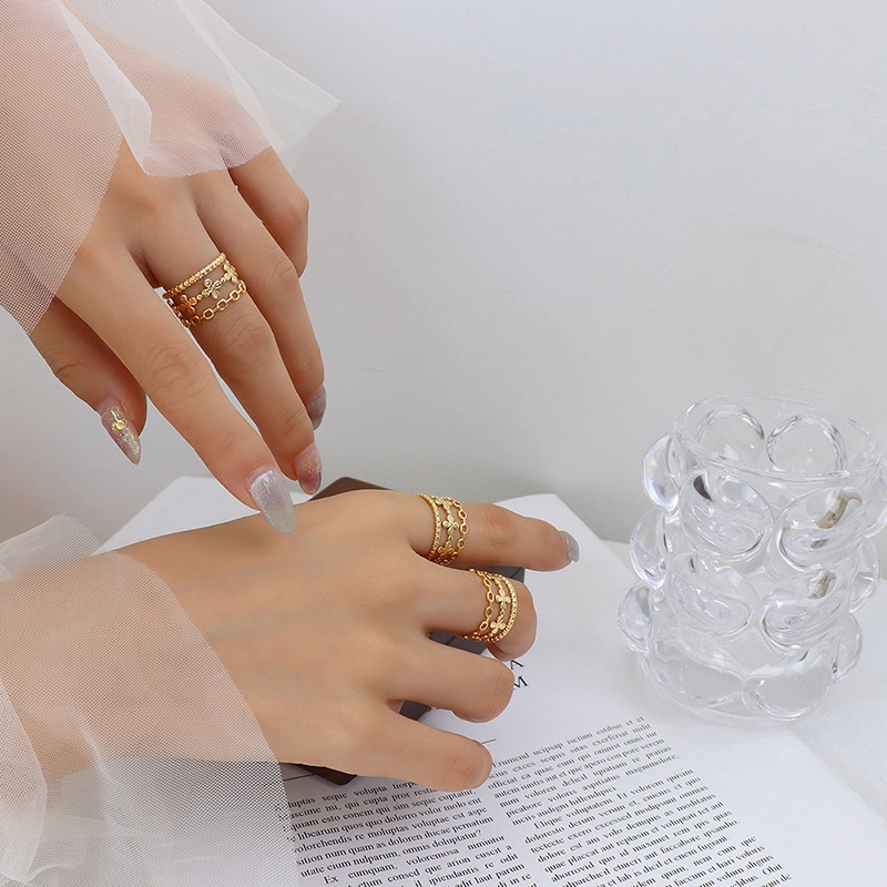 ANILLO BAÑO ORO AMARILLO 18K TRE BOL CADENA AJUSTABLE - 2