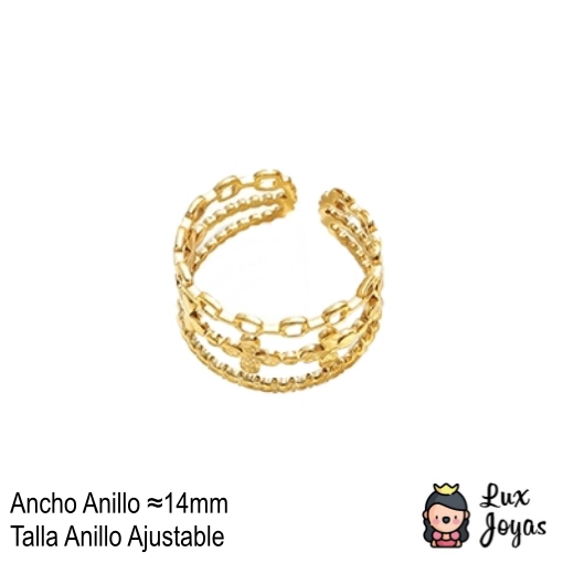 ANILLO BAÑO ORO AMARILLO 18K TRE BOL CADENA AJUSTABLE - 5