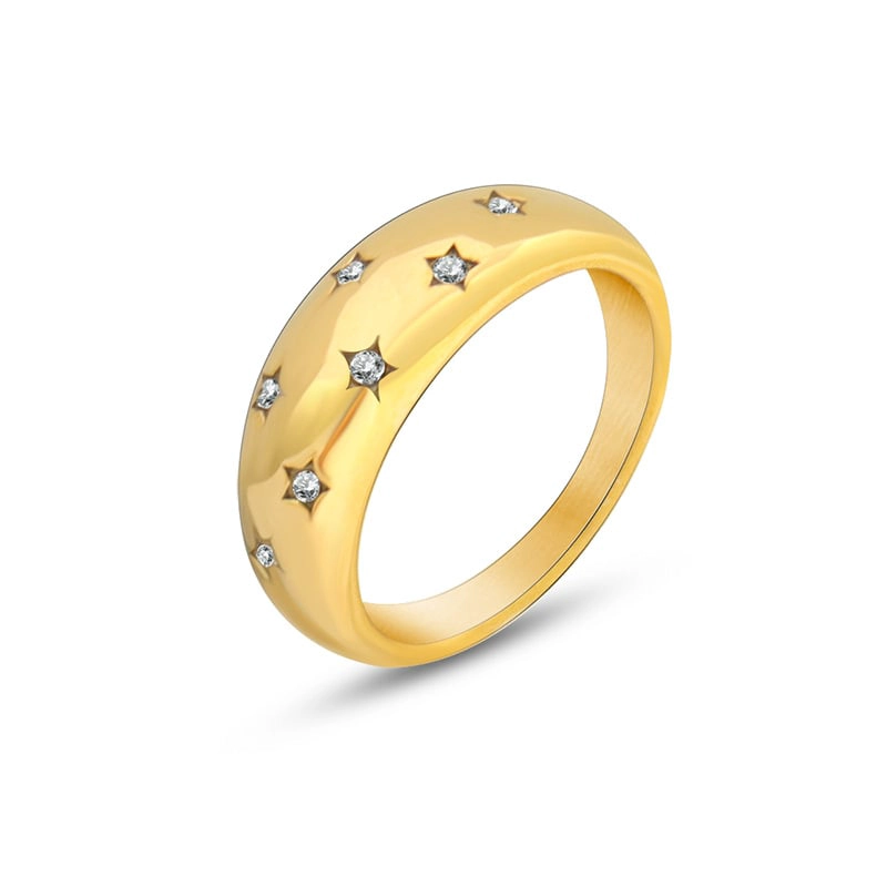 ANILLO BAÑO ORO AMARILLO 18K CINTILLO ESTRELLAS CIRCON TALLA 13 - 1