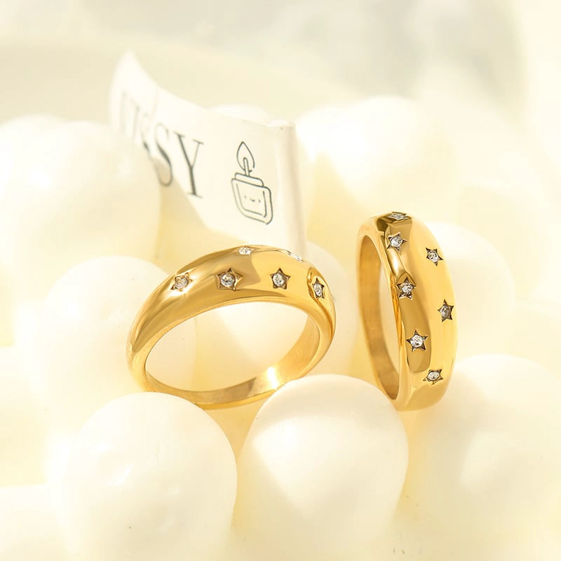 ANILLO BAÑO ORO AMARILLO 18K CINTILLO ESTRELLAS CIRCON TALLA 13 - 2