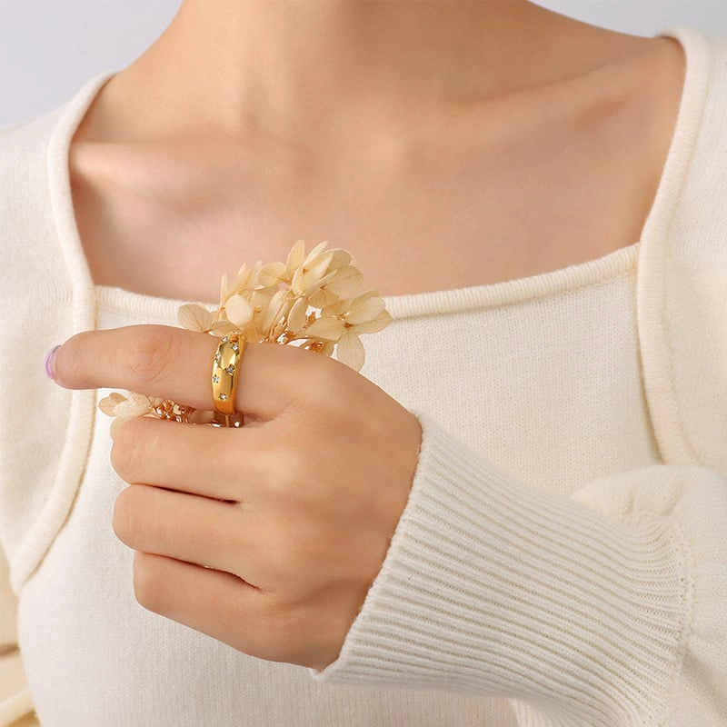ANILLO BAÑO ORO AMARILLO 18K CINTILLO ESTRELLAS CIRCON TALLA 13 - 4